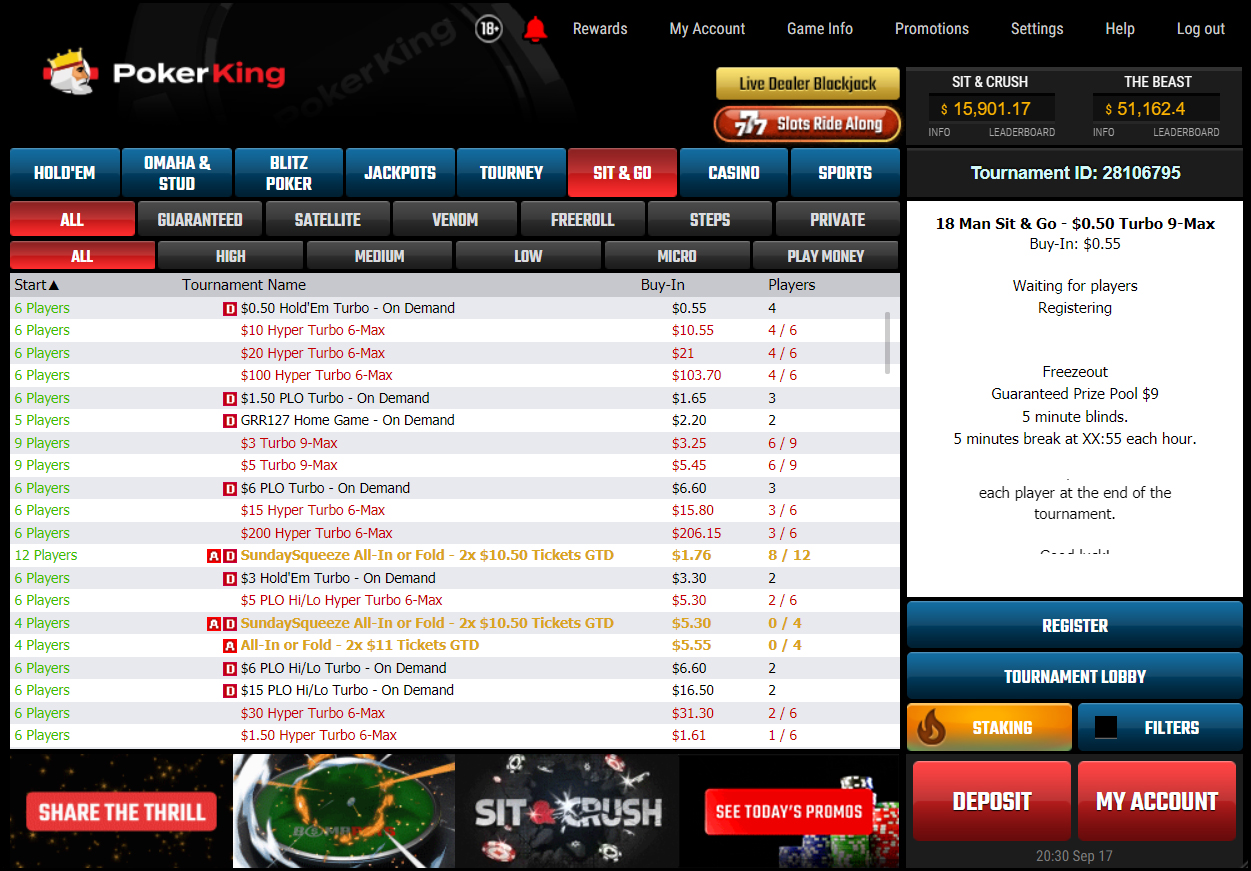 Sit & Crush» Weekly Leaderboard :: PokerKing - Play Poker Online