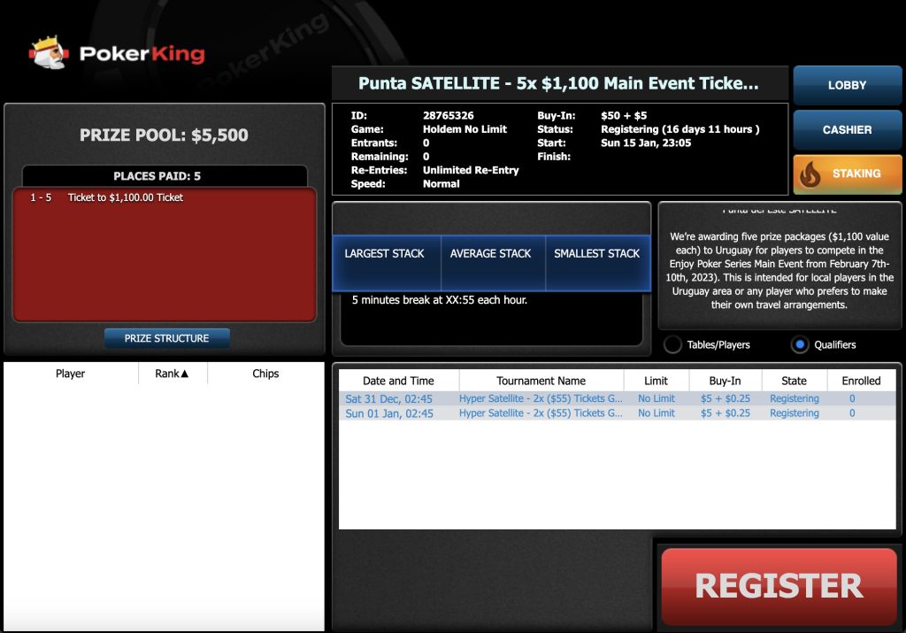 Punta Del Este Satellite, 5 Main Event Tickets GTD